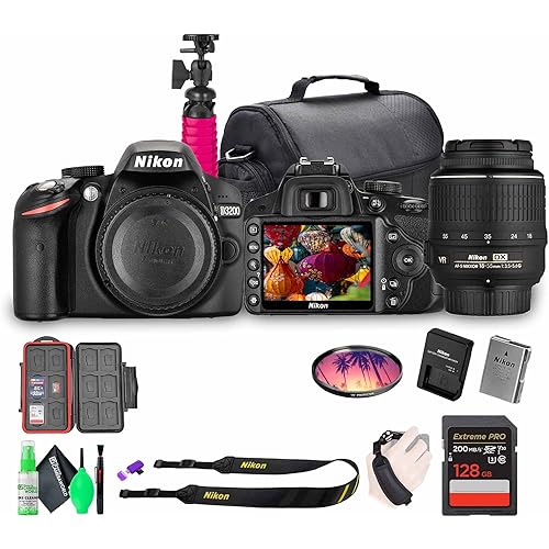 Nikon D3200 24.2MP DSLR Camera Kit with 18-55mm VR Zoom Lens – Full HD 1080p Video Capture, Fast 11-Point Autofocus System + 128GB Memory Card + Protective Memory Card Case + Camera Bag + More
