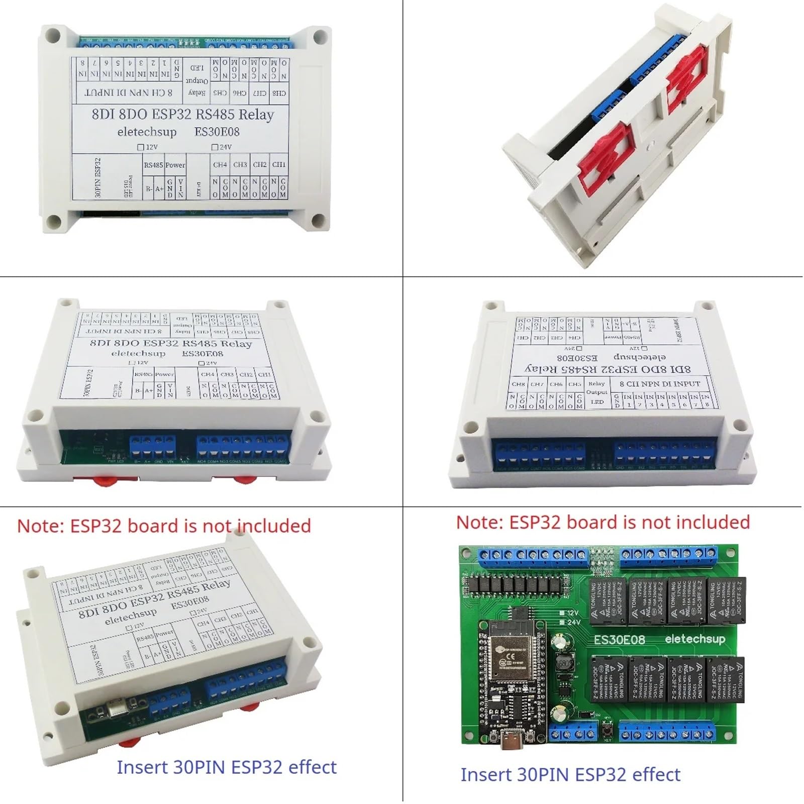 1 pz 8 canali DC 12V 24V relè Wi-Fi 30 pin ESP32 scheda di espansione programmabile modulo Modbus RS485 IO(DC 24V)