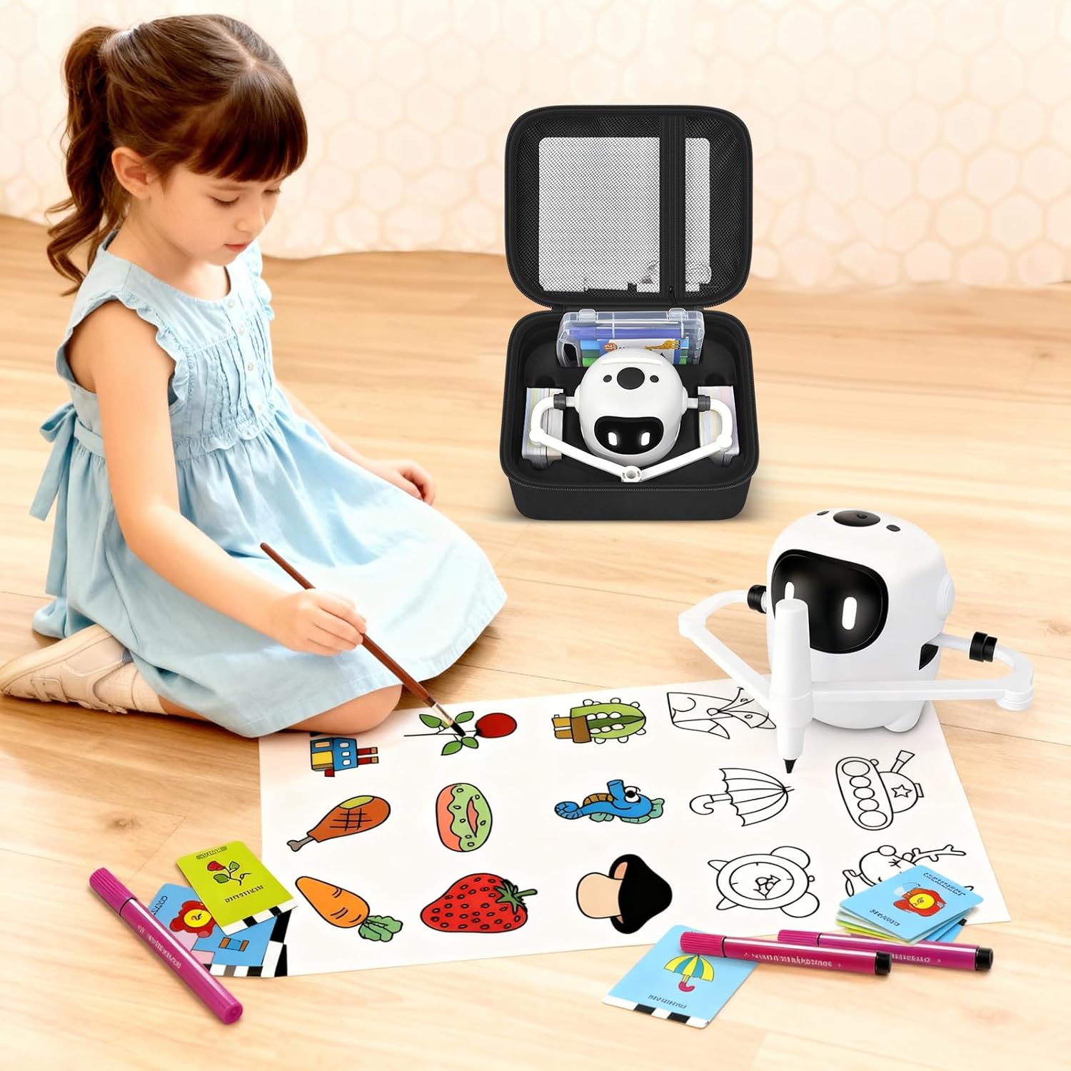 PAIYULE Drawing Robot Carrying Case for RIVGOT for ERYMCS for NAUQUOHZ for Dysh, Universal Voice Interactive Educational Drawing Machine Box with Mesh Bag & Groove for Drawing Cards & More (Case Only)