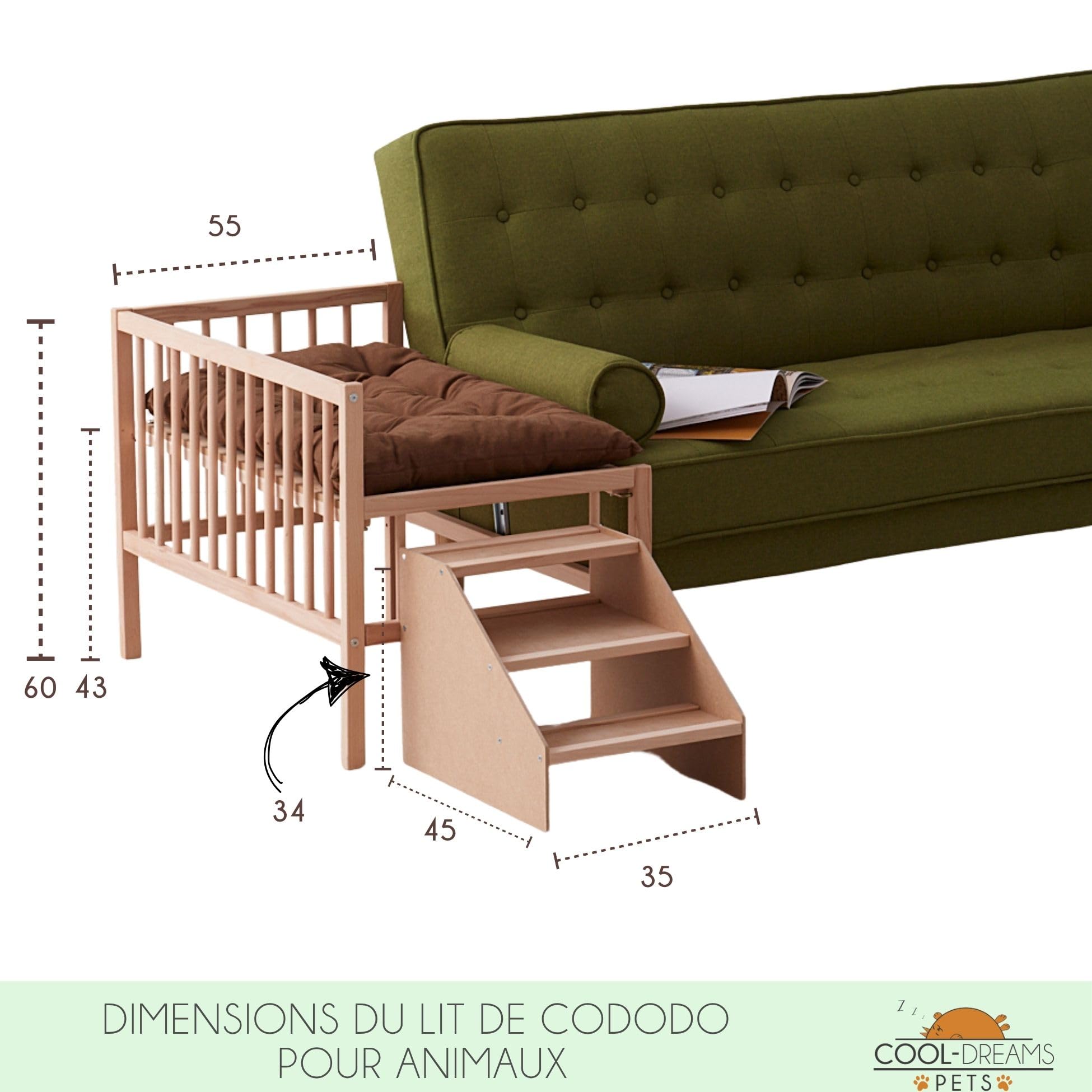 Lit surélevé en Bois pour Animaux de Compagnie avec Matelas Dormeur pour Animaux de Compagnie (2 hauteurs) pour Toutes Les Tailles - Faunatic CoolDreams