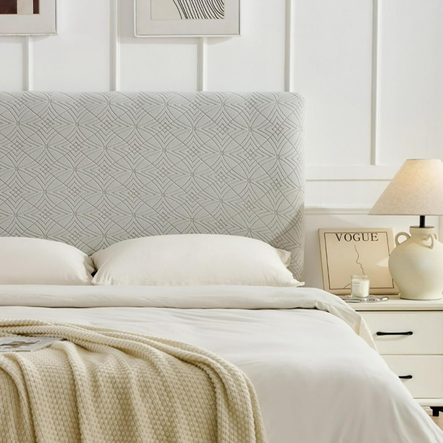 CAMZ Stretch Headboard Covers for Full Queen King Size, Jacquard Bed Headboard Slipcover Anti Slip Headboard Dustproof Protector Cover (Coffee-F,King:190-210cm/75-82'')