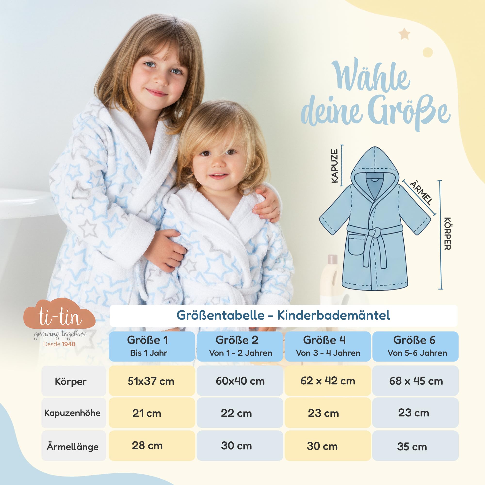 Ti TIN Bademantel Kinder, Baumwolle Frottee, Weich und Saugfähig, für Mädchen und Jungen, mit Kapuze Gürtel und Tasche