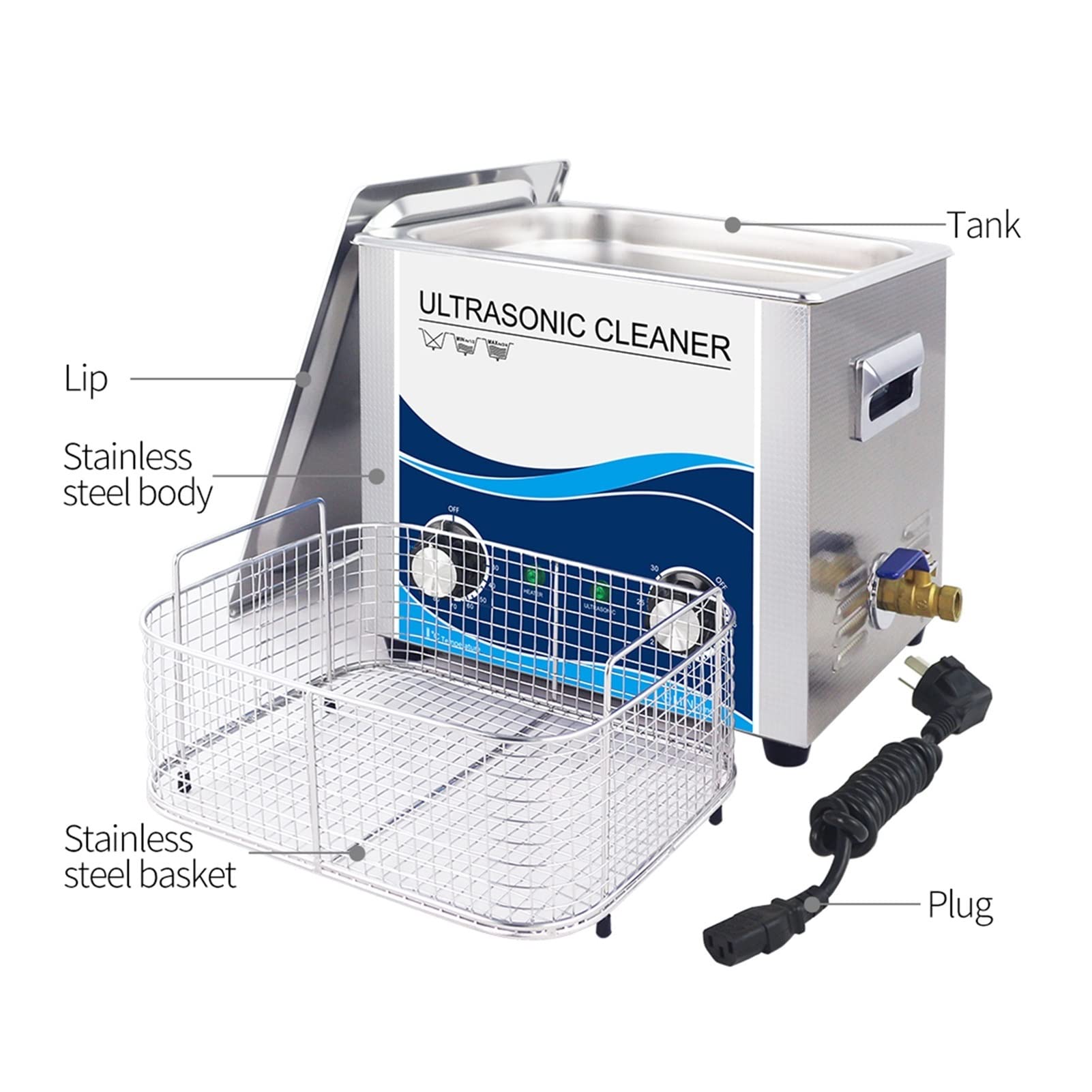 Limpiador ultrasónico Ultrasonon Cleaner 360W Joyería Máquina ultrasónica Máquina ultrasónica 10 L de 40 kHz for lavar el vehículo de inyector de automóviles de lavado de bicicleta de repuesto para us