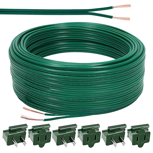Miniatura 9 de Cable eléctrico de Navidad SPT-2 de 60 pies con 6 enchufes de vampiro, cable de calibre 18, cable eléctrico de 2 conductores, cable de bajo voltaje