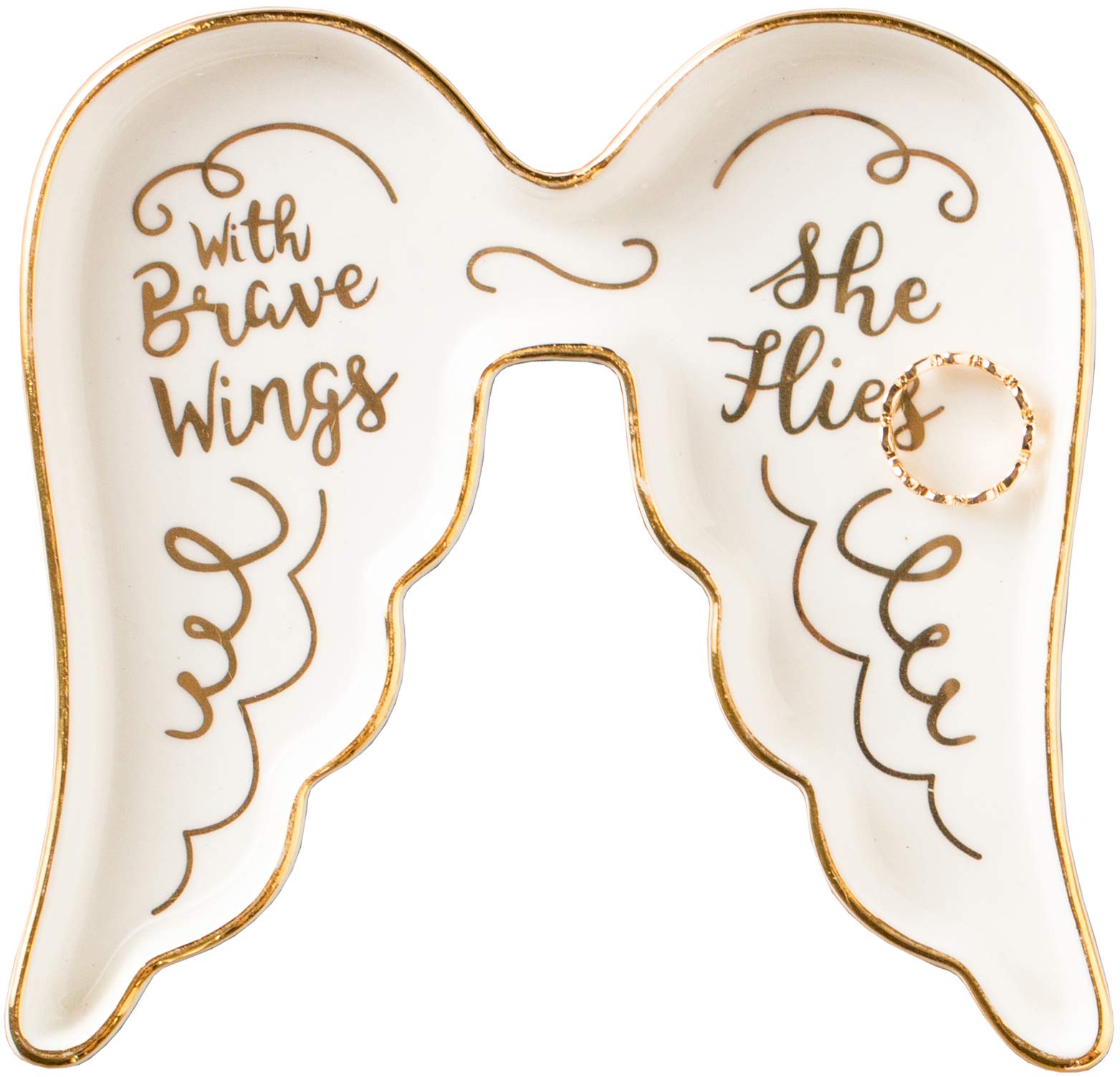 Stephanie Imports Angel Wing-Shaped with Brave Wings She Flies Ceramic Trinket Plate and Decorative Jewelry Dish