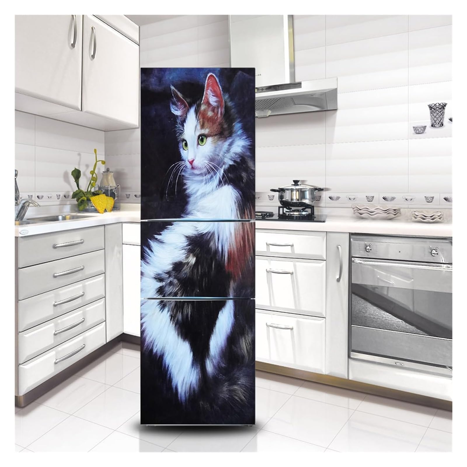 GDHKDDFL Minimalist, luxury-inspired fridge decals, Freezer Skins Wall Stickers for Kitchen Decal, Kawaii Beautiful Cute cat(S: 60x150 cm)
