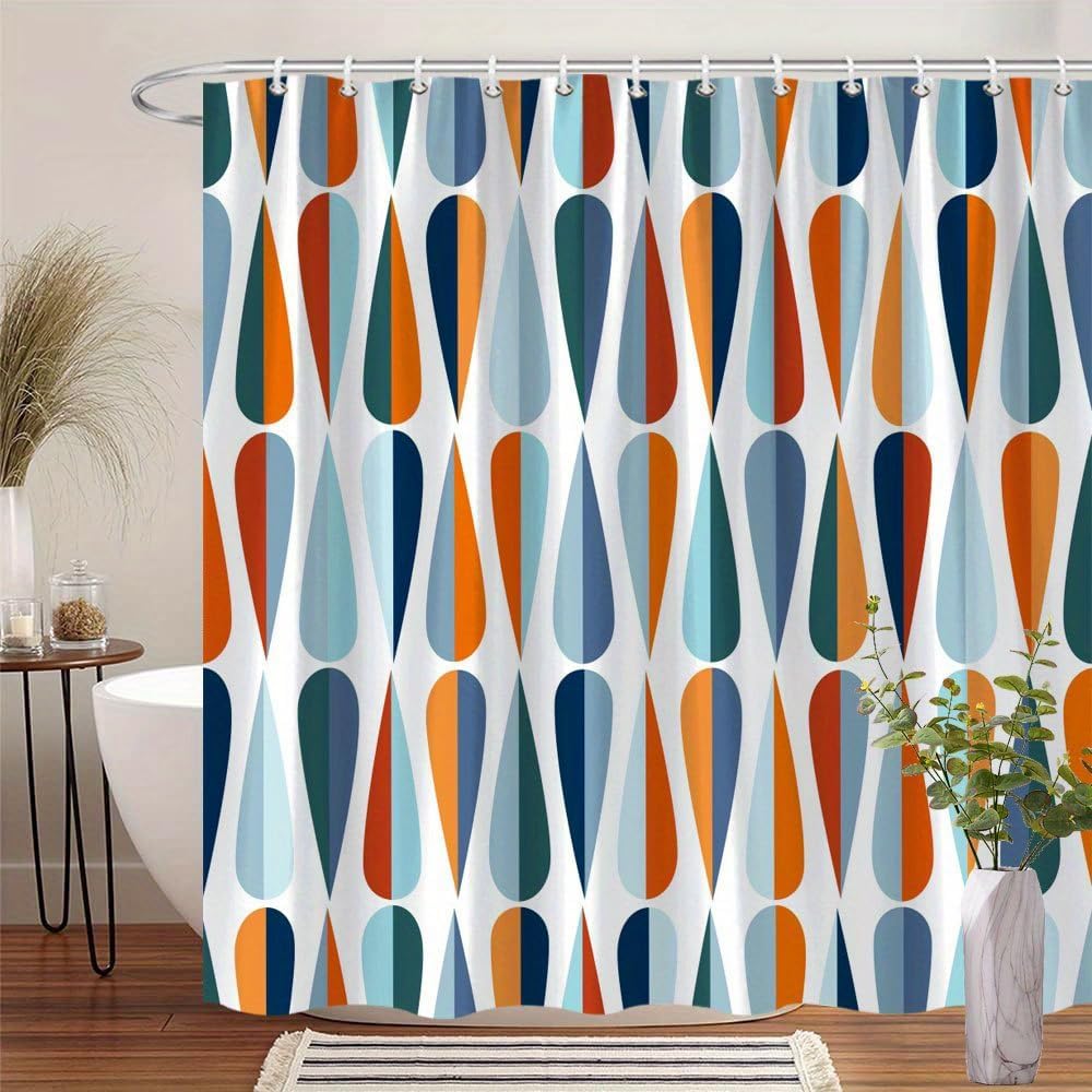 Mid-Century Modern Tenda da doccia 300x180 cm, con motivi geometrici astratti a goccia, in tessuto di poliestere impermeabile e antimuffa, con ganci