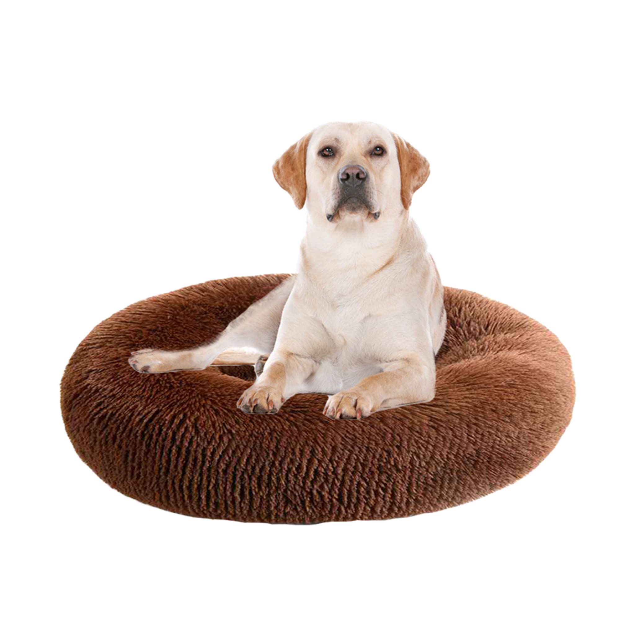 Ciambella per cani calmante e rotondo, soffice peluche con fondo antiscivolo, anti ansia e migliorato il sonno coccolone riscaldante per cuccioli, letto per gatti, 3XL, 150 cm, caffè