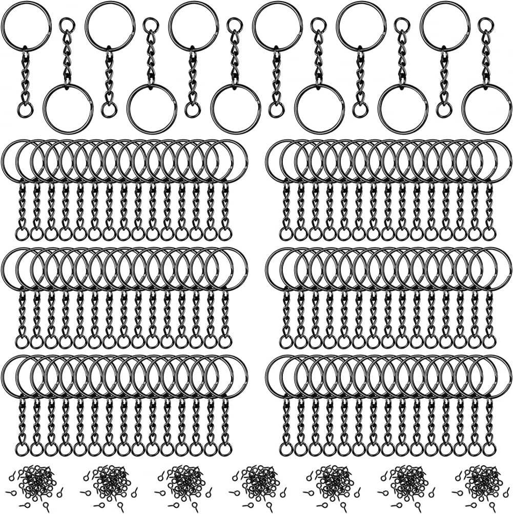 Goodern 360 Pieces Keychain Kit 90 Pieces Metal Keychain Rings 90 Pieces Open Jump Rings 180 Pieces Screw Eye Pins Hooks Keychain Accessories for DIY Crafts,Keys,Pendant,Jewelry Making-Black
