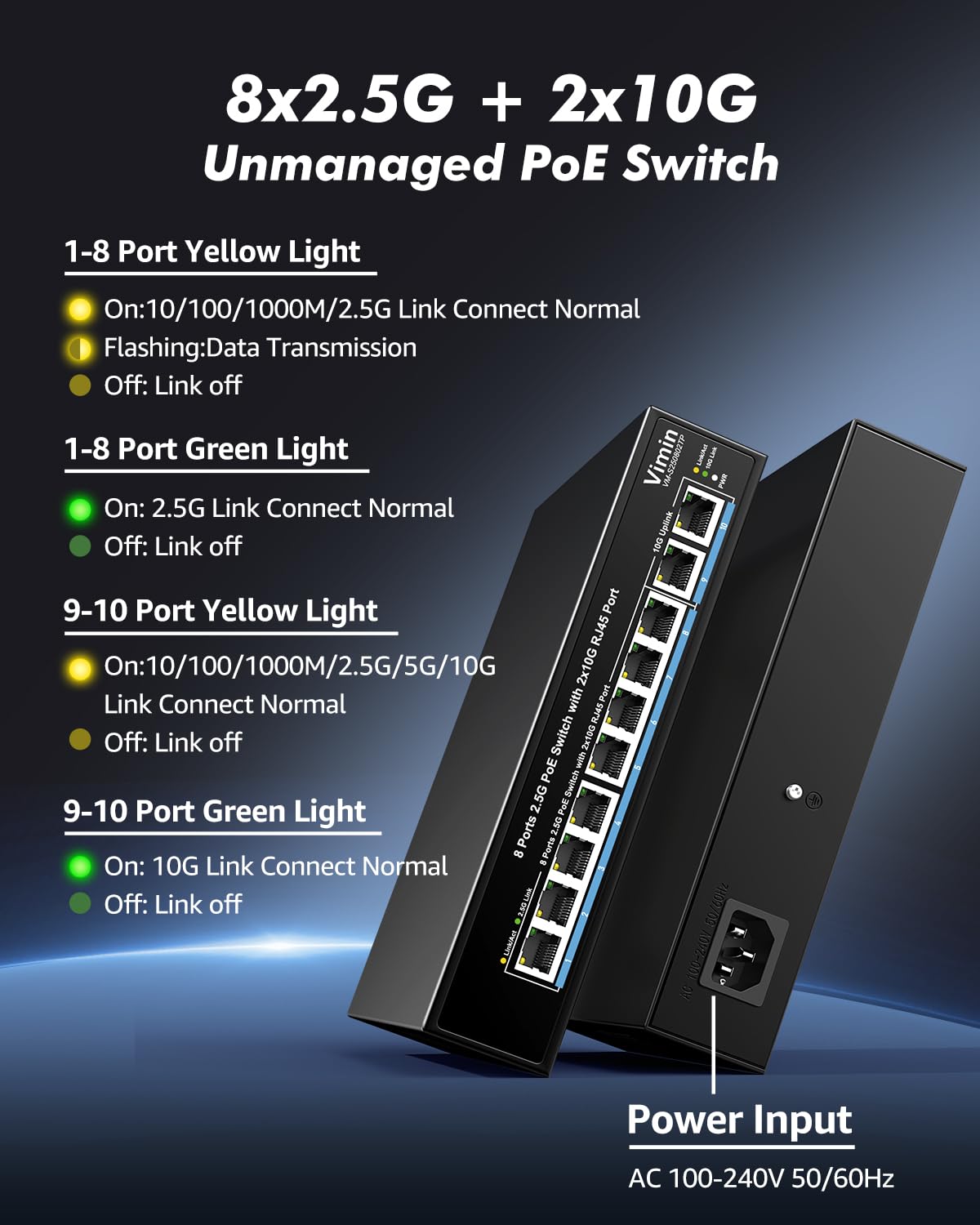 Switch PoE+8 Ports 2,5G | 2 x 10G Uplink RJ45 Commutateur | 2,5G Ethernet Switch Plug & Play Non Géré | IEEE 802.3af/at | PoE 150W pour Les Réseaux Haut Débit et Les Appareils PoE