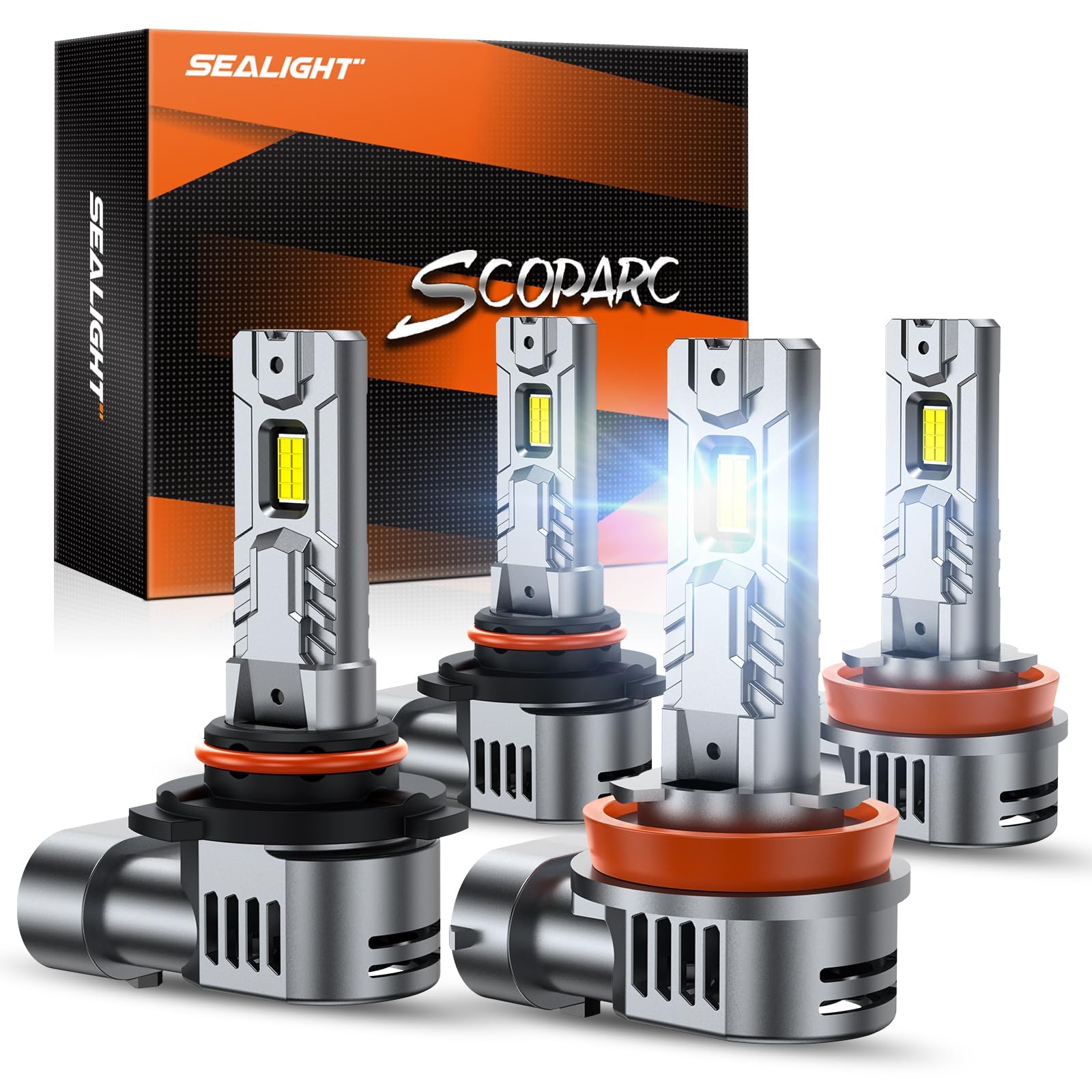 SEALIGHT 9005/HB3 H11/H8/H9 Bulb 10x Brightness 140,000LM Wireless, HB3 H9 Lights With Cooling Fan, 1:1 Subsize Quick Installation 70000Hrs Lifespan, Headlight Eyebrows, Pack of 4
