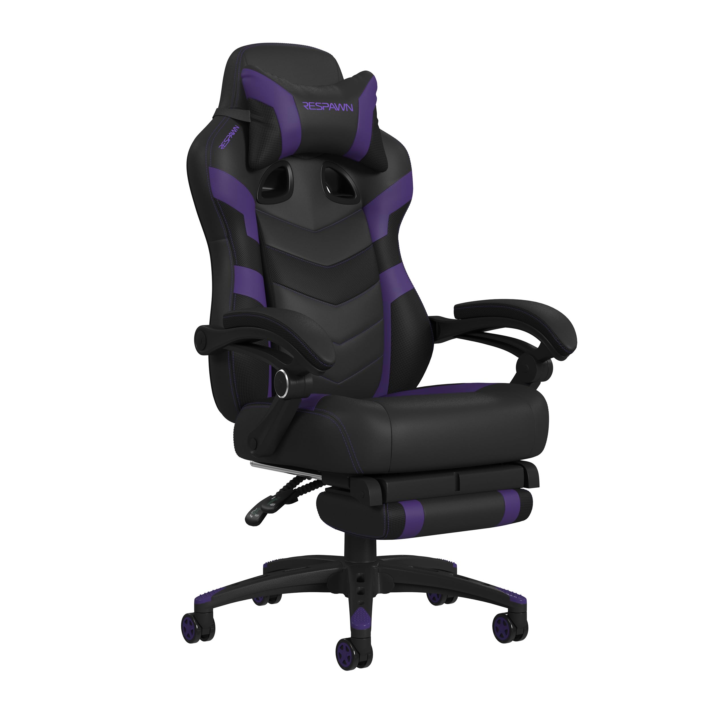 RESPAWN 110 Pro Gaming Chair - Purple, Modern Style, Gaming Chair, Ergonomic, Leather, Purple, Reclining, Footrest, Lumbar Support, Adjustable, 275 lbs Capacity