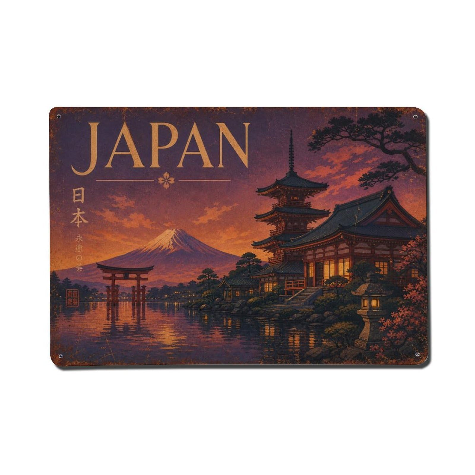 Huiyhb 8X12inch(20X30cm) Vintage Travel Japan Evening Metal Tin Sign