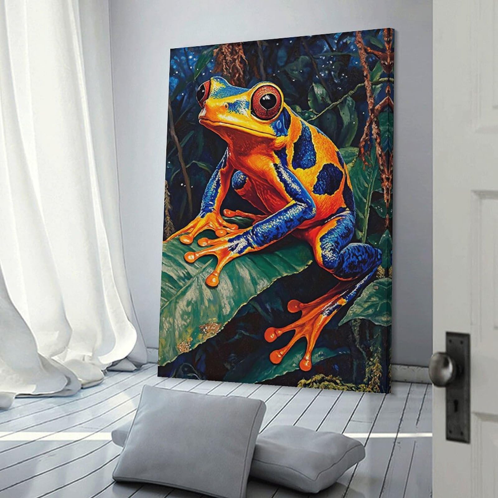 Junmoney Frame-Style-20 Vibrant Rainforest Frog Canvas Wall Art 16X24inch(40X60cm), For Workspace Walls, Study Corners Or Bedrooms, Wall Art That Adds Style To Work Areas