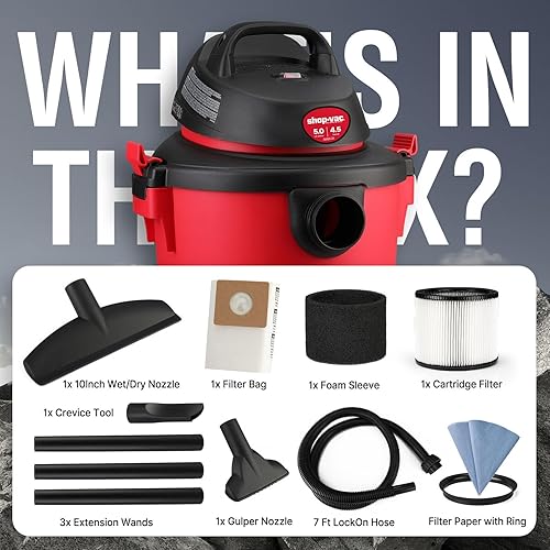 Vista 6 de Shop-Vac 5971536 - Aspiradora húmeda y seca de 5 galones, 4.5 pico de HP, portátil, resistente, función 3 en 1 con accesorios para casa, garaje