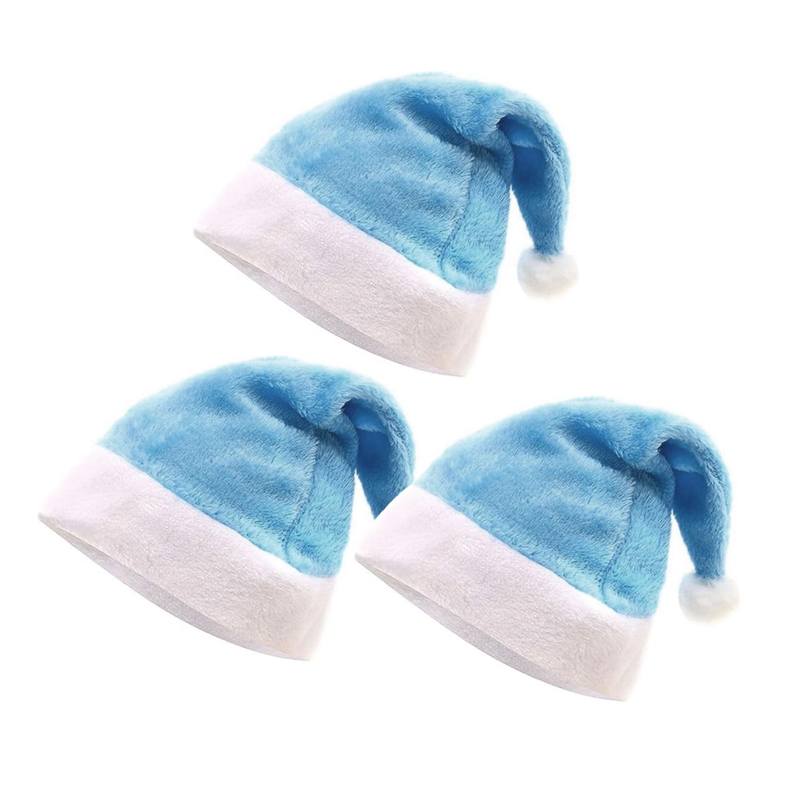 Onlvmyur Adult Christmas Hat, Pack of 3, Santa Hat, Plush Santa Hat, Christmas Hats for Adults (Light Blue)