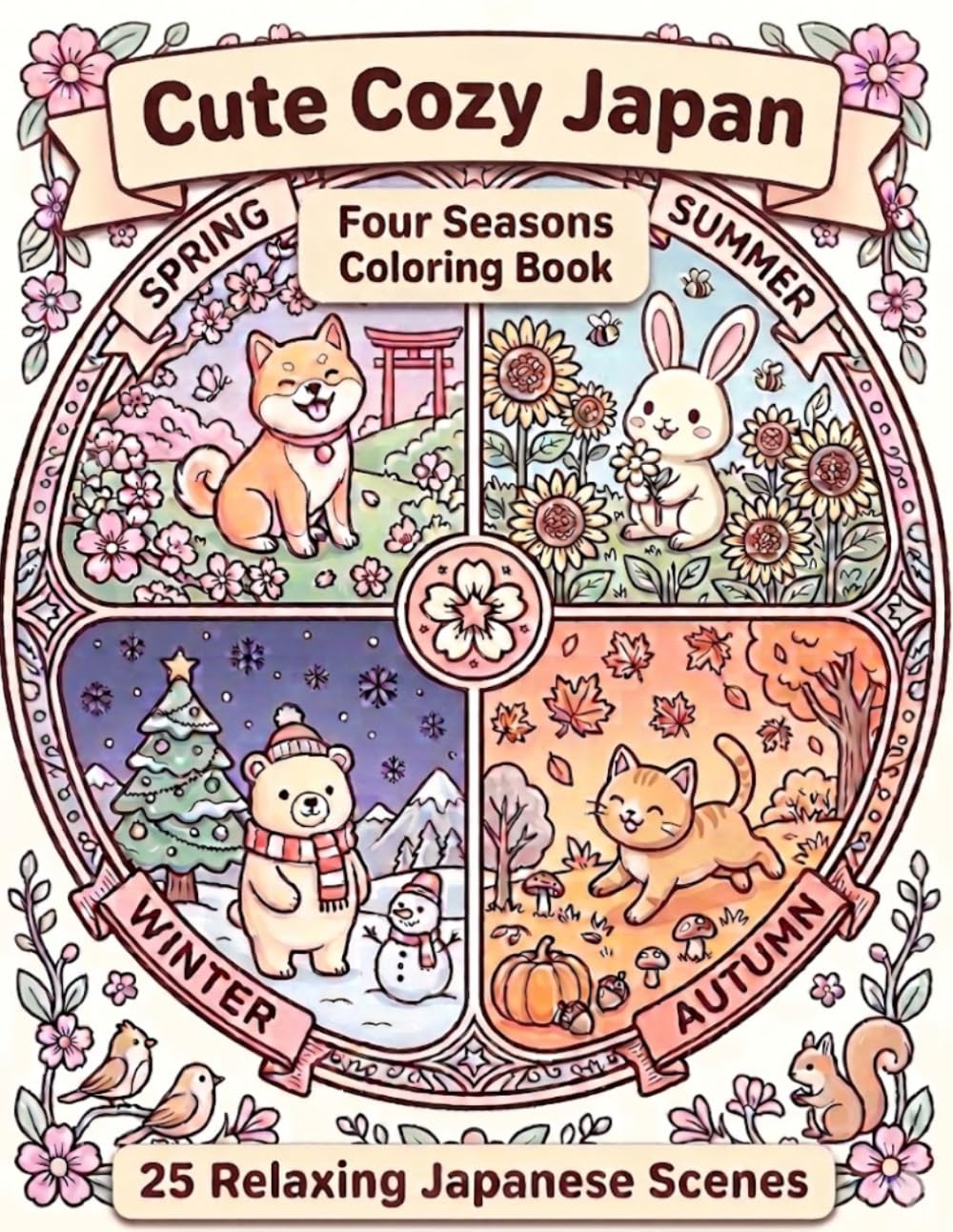 Cute Cozy Japan Four Seasons Coloring Book: 25 Relaxing Japanese Scenes (Cute Cozy Japan Series)