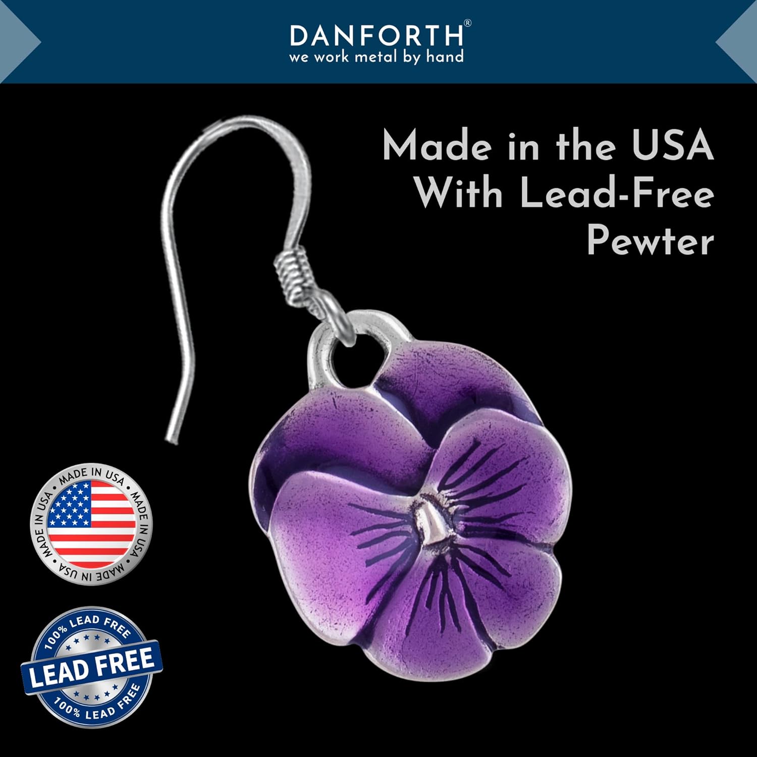 DANFORTH – Purple Pansy Earrings – Handcrafted Pewter Pansy Flower Earrings For Women – ¾” – Surgical Steel Wires – Made In USA - Image 6