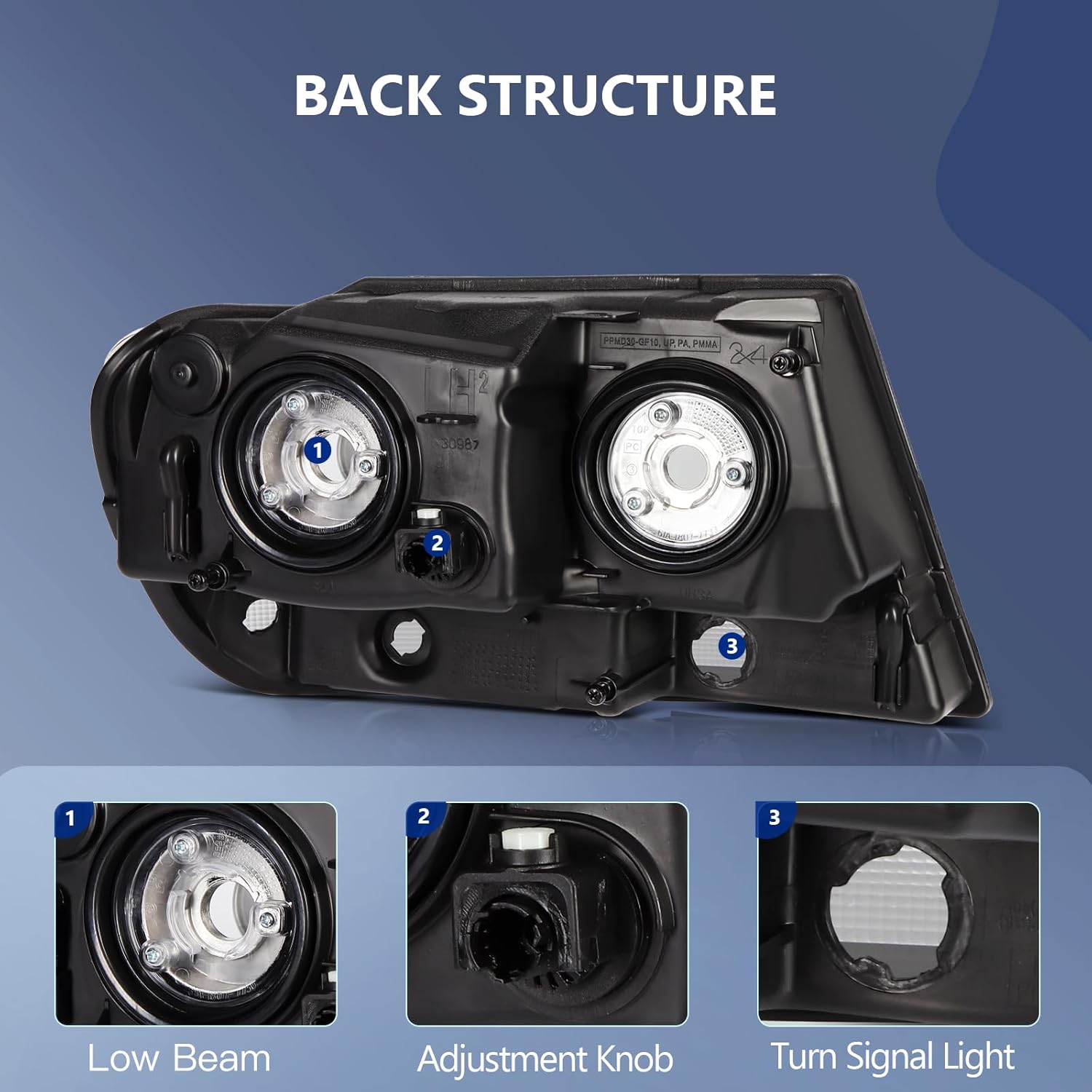 ECCPP Headlight Assembly Fit 1999-2004 for Jeep Grand Cherokee WJ Pair Headlamps Black Housing CH2502138