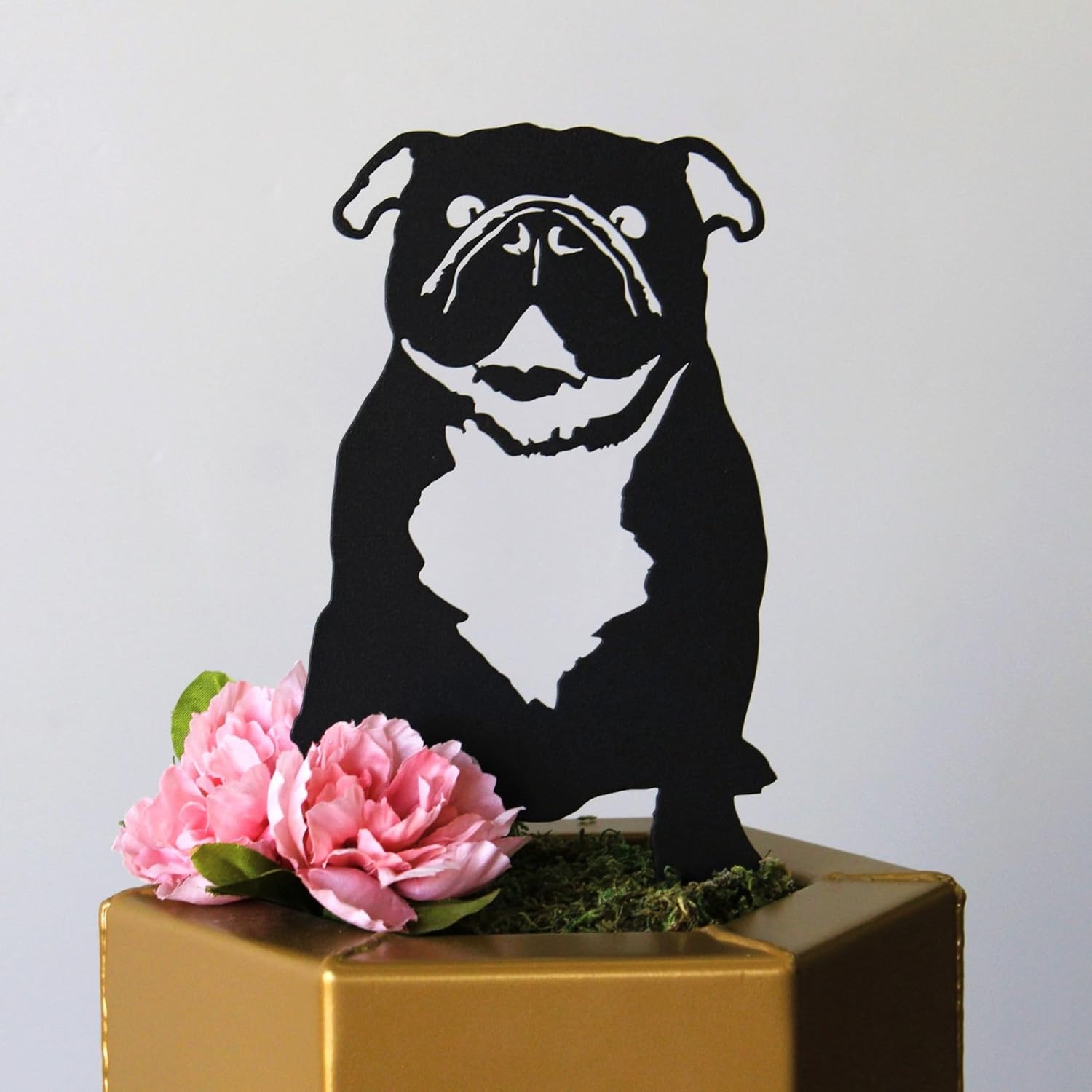 Black Powder Coated Metal English Bulldog Dog Silhouette Yard Stake (Small)