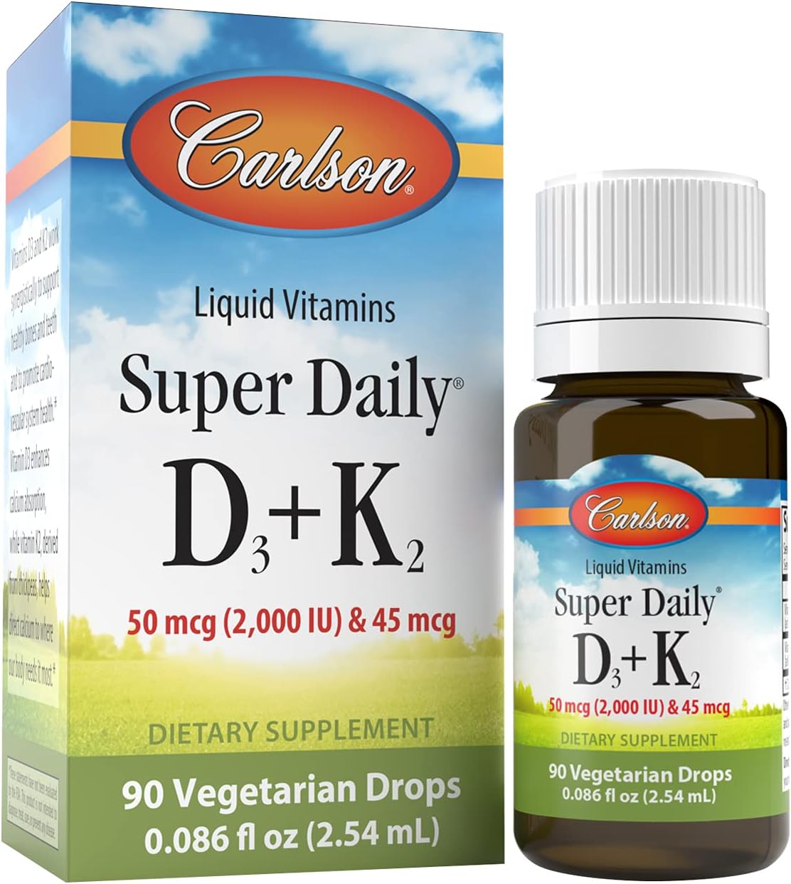 Super Daily D3 + K2, 50 mcg D3 + 45 mcg MK-7, Heart & Bone Health, 90 Liquid Drops, 2.54 ml