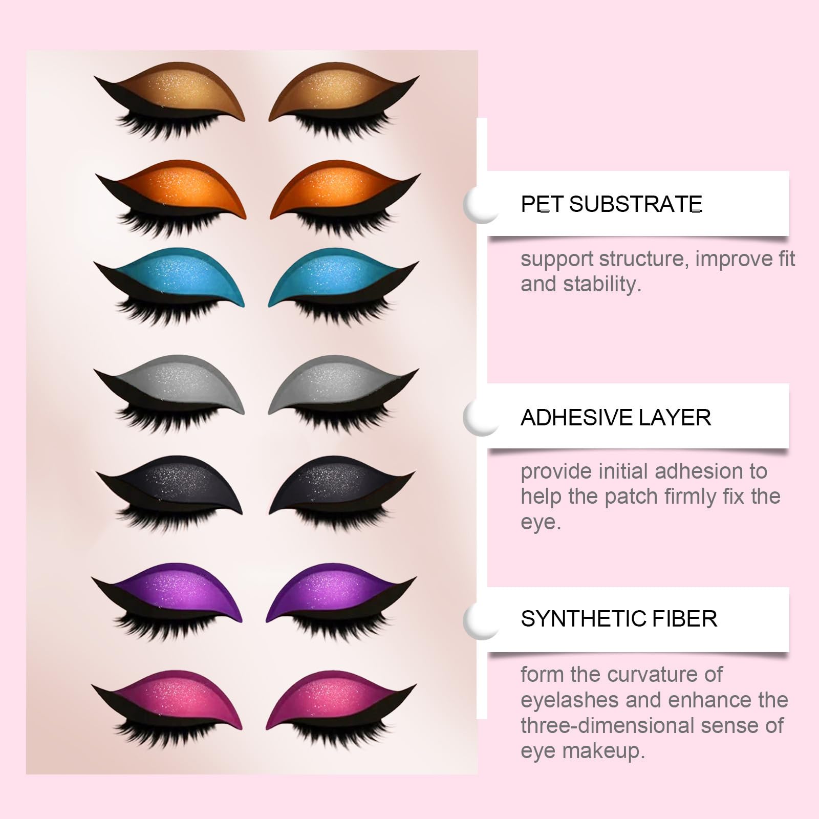 7 par Lazy Eye Shadow Eyelash Patch, 2 w 1, naklejki do cieni do powiek, brokatowe cienie do powiek, eyeliner, samoprzylepne, 7 kolorów, na wesele, imprezę, na co dzień, na karnawał i do