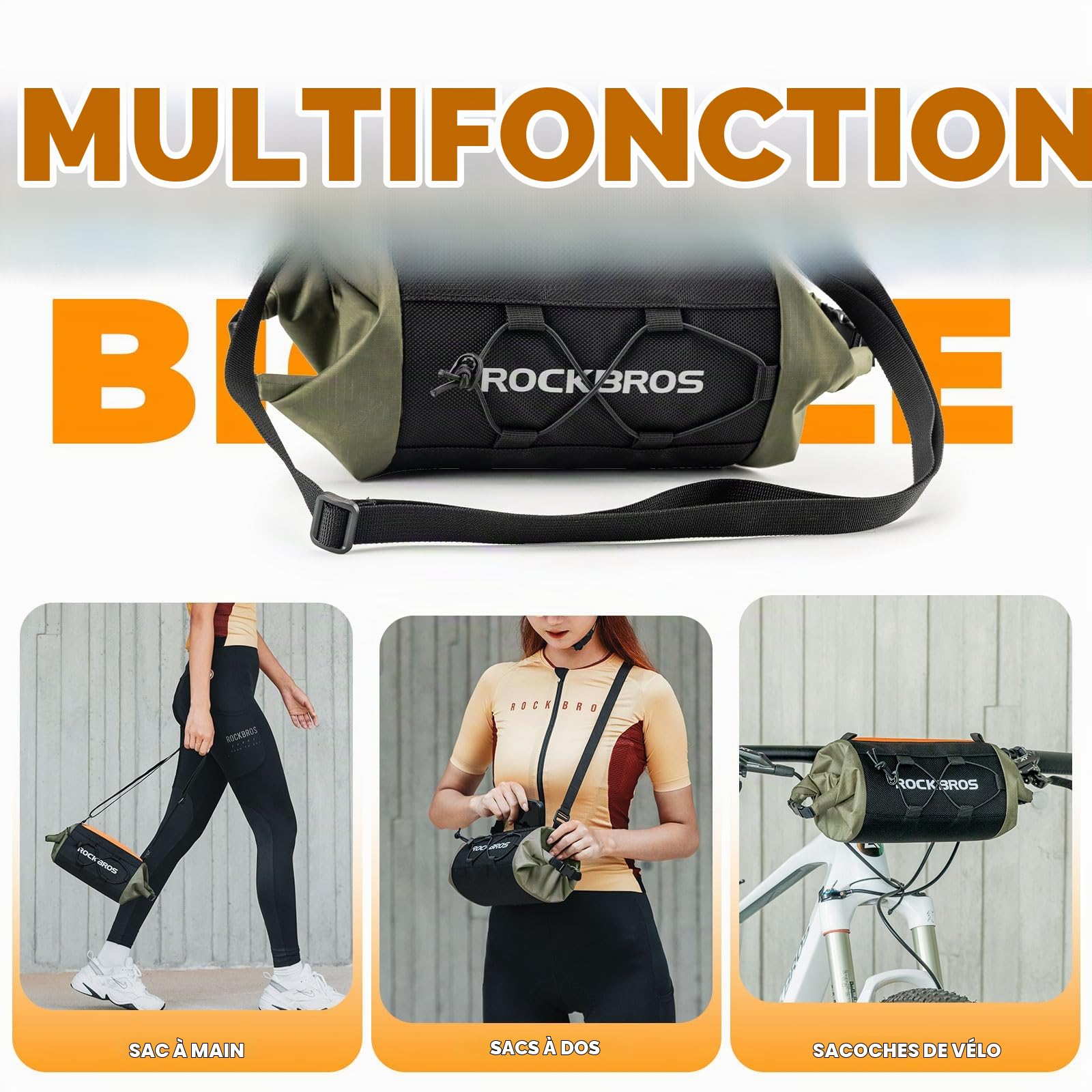 ROCKBROS Sac de Guidon Vélo Route 2,4L, Sac Avant de Vélo Bikepacking, Sac Handlebar Cintre avec Bandoulière Réfléchissant Universelle pour VTT, Route, Gravel, Noir Vert