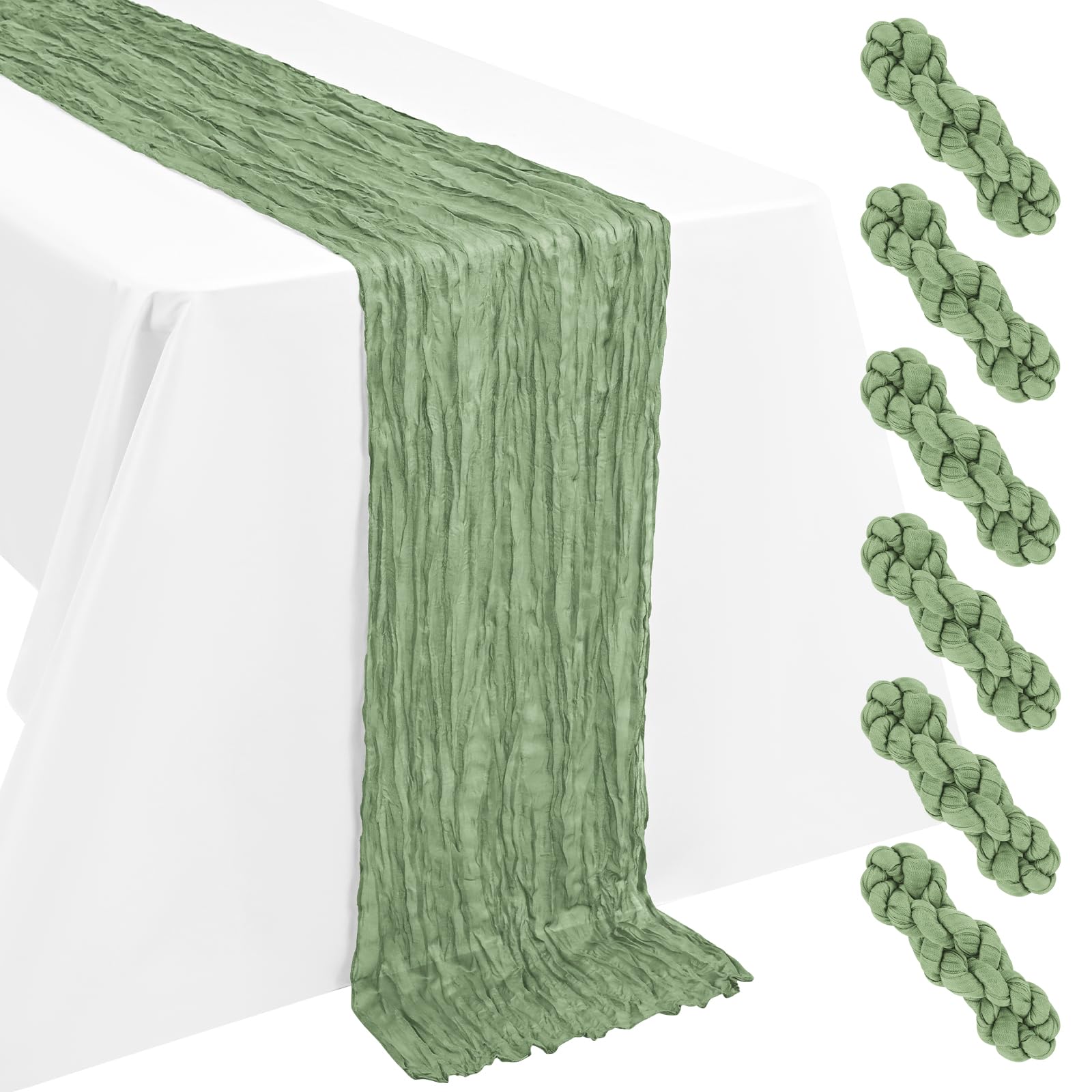 LYAFS 6 Pack Sage Green Table Runner Cheesecloth 55x300cm 10FT Gauze — image 1