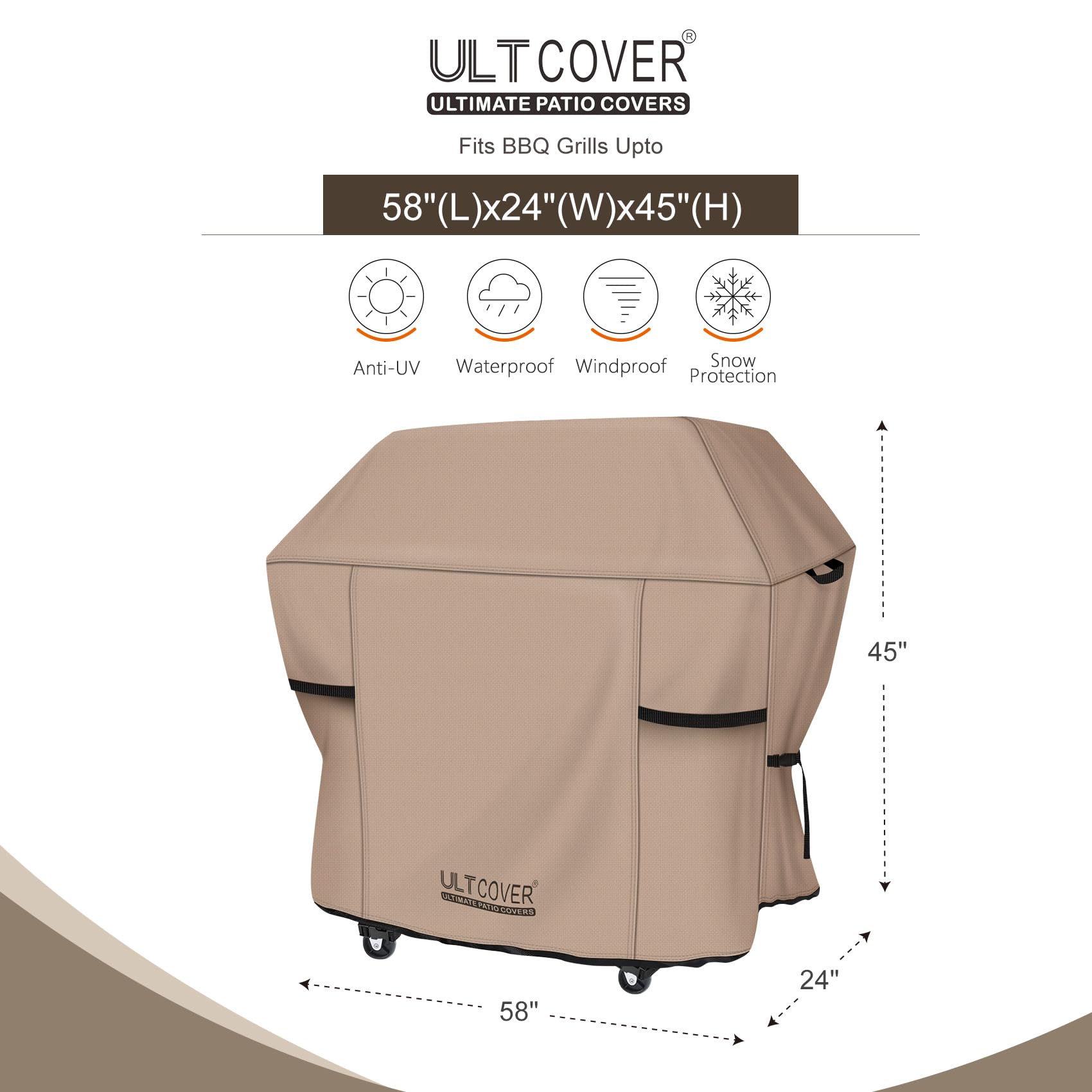 ULTCOVER Gasgrill-Abdeckung, 147,3 cm, für 3–5 Brenner, Propan-Grill, wasserdichte Grillabdeckung, passend für die meisten Grills Weber Nexgrill Char-Broil Brinkmann