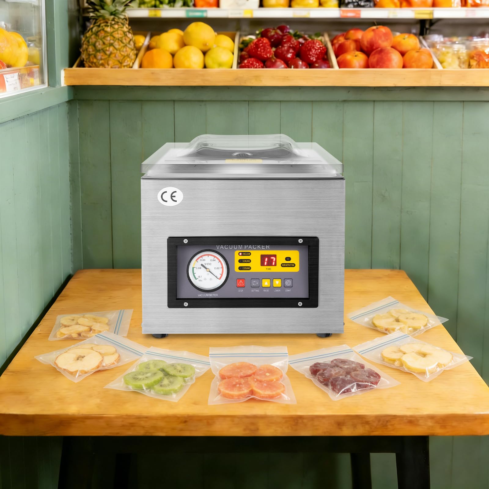 Sellador al vacío de cámara de 120 W, 3 en 1 con 1-4 piezas/min