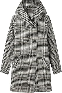 SPRINGFIELD Damen Checked Cloth Coat with Hood and Welt Pockets Stoffschicht, grau, 36