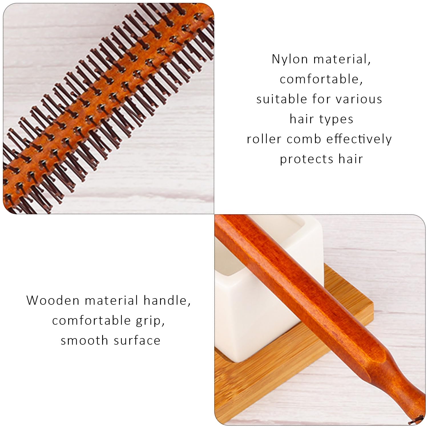 2 Pieces Wooden Handle Round Comb, Round Brush, Round Brush For Blow Drying, Small Hair Brush, Women'S Hair Comb, Brown Hair Comb - Image 3
