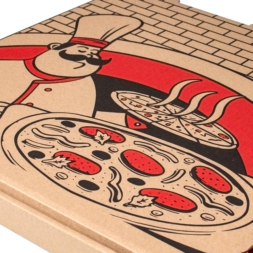 Paxit - Pizza Box 50 Stück, Pizzabox 350x350x40 mm Bedruckte, Pizzakarton 3-Lagig, Pizza Karton Grammatur: 395 g/m2, Pizza Transportbox Gestanzt, Pizzaschachtel Welle B, Pizza Aufbewahrungsbox