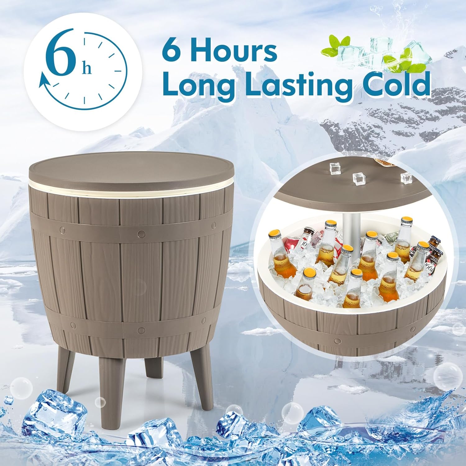 Tangkula 10 Gallon Cooler Bar Table, Outdoor Cooler Side Table w/Telescopic Tabletop, 3-in-1 Coffee Table Ice Bucket for Beer & Wine, All-Weather Cocktail Table for Backyard, Party, Poolside