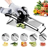 Adjustable Stainless Steel Mandoline Slicer with Cut-Resistant Gloves - Vegetable Chopper for Potatoes, Onions, Tomatoes, Julienne Cutter