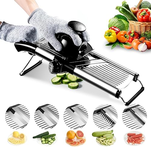 Cortador de mandolina de alimentos, cortador de mandolina ajustable para cocina, picador de verduras de mandolina de acero inoxidable de weltonhm
