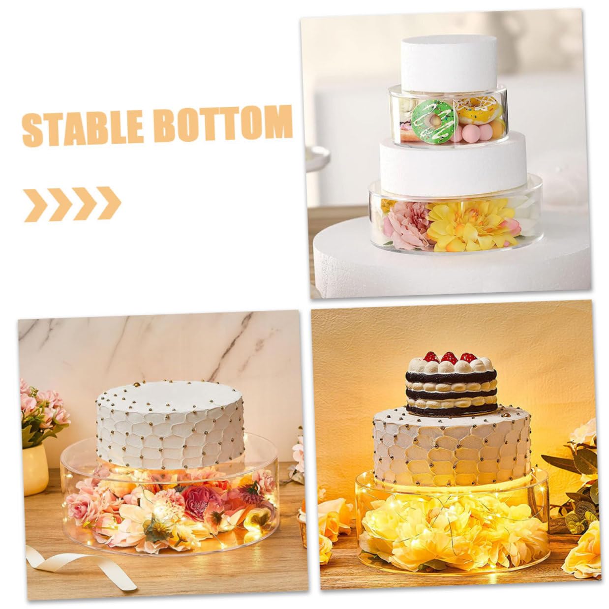 Generico Supporto Pezzi in Rotondo Torte Acrilico Trasparente e Design 2 Riempibile Esporre Matrimoni e Feste Dolci e Snack