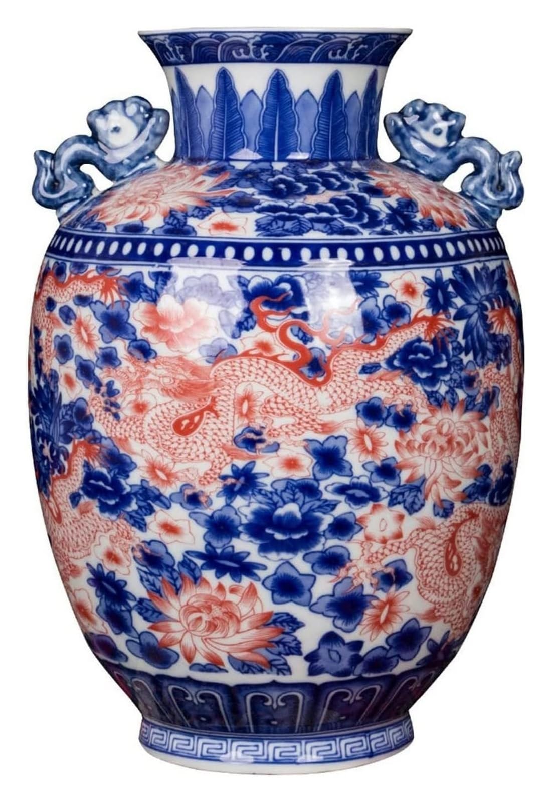 asdchZen Vase Ceramic Vase Chinese Retro Hand-Painted Blue And White Porcelain Vases 13.7 Inch Large Double Ear Stoneware Decor Flower Pot Desktop Decor