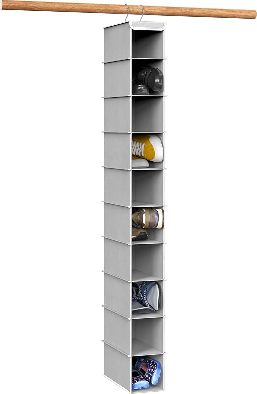 Simple Houseware Organizador de zapatos colgante para armario con 10 estantes, gris | Ganchos metálicos dobles, soporta hasta 20 libras, para espacios reducidos