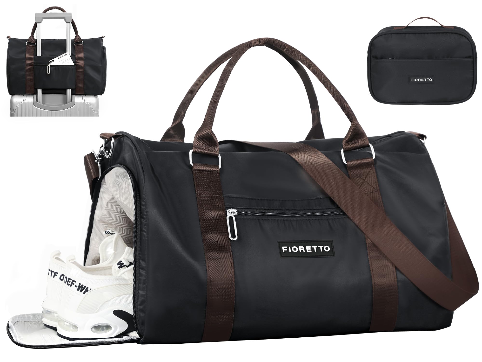 FIORETTO Womens Gym Tote Duffle Bag with Toiletry Bag, Sports Duffel Overnight Hospital Workout Carry on Bag for Girls with Wet Pocket & Shoe