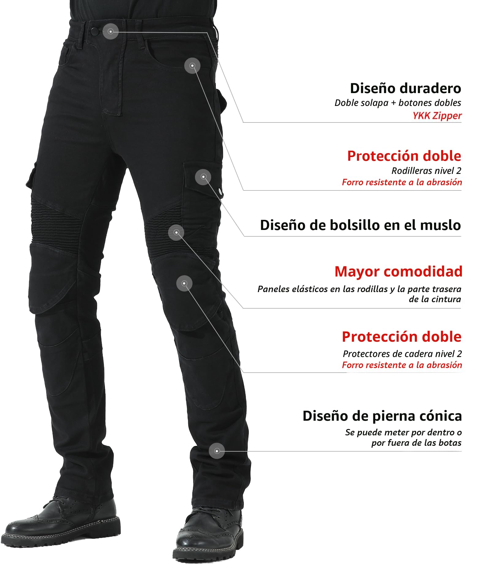 CTBQiTom Pantalón Moto para Hombre con Revestimiento Protector de aramida Pantalón de Moto con Coraza Desmontable CE