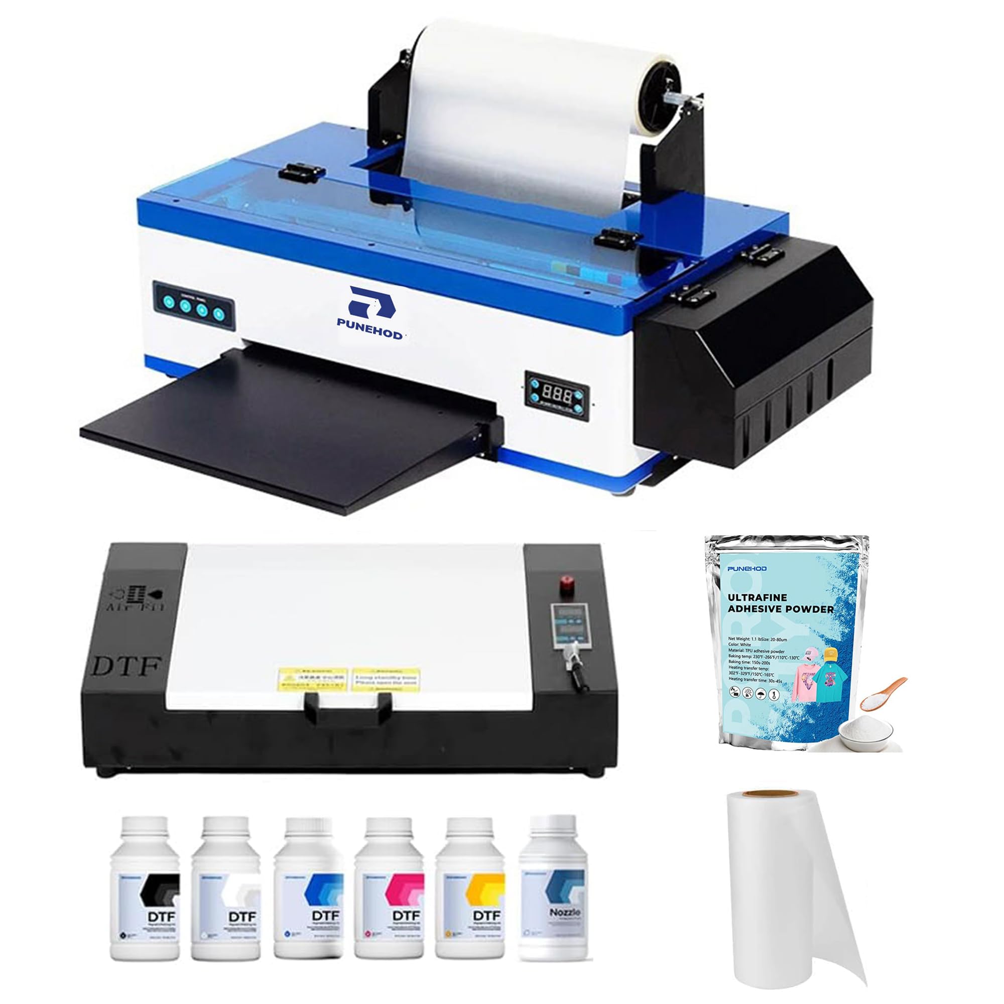 PUNEHOD A3 R1390 DTF Printer Start Kits, DTF Oven, Software, DTF Supplys, 13" T-Shirt Transfer Machine for Clothes Design, Commercial Custom Printing