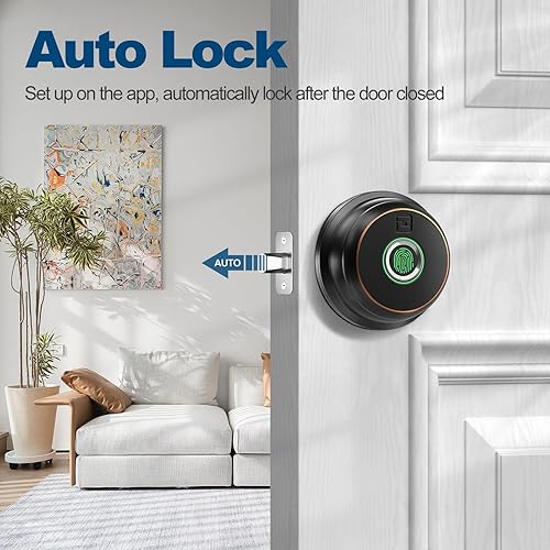 Miniatura 5 de GeekTale Cerrojo de seguridad inteligente, cerradura de puerta de huellas dactilares, cerrojo de huella digital con aplicación, cerradura de puerta