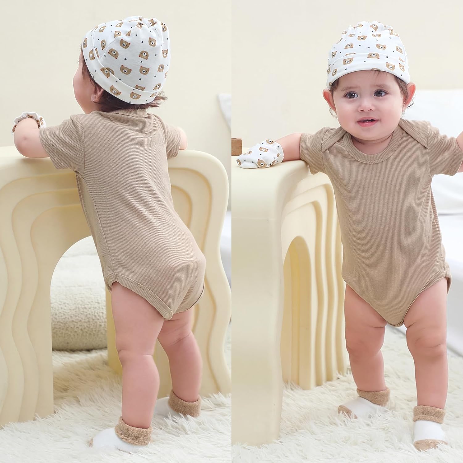 Baby Bodysuit 6 Pack Soft Mixed Ribbed Short Sleeve Romper Infant Boy Girl Clothes Set - Image 4