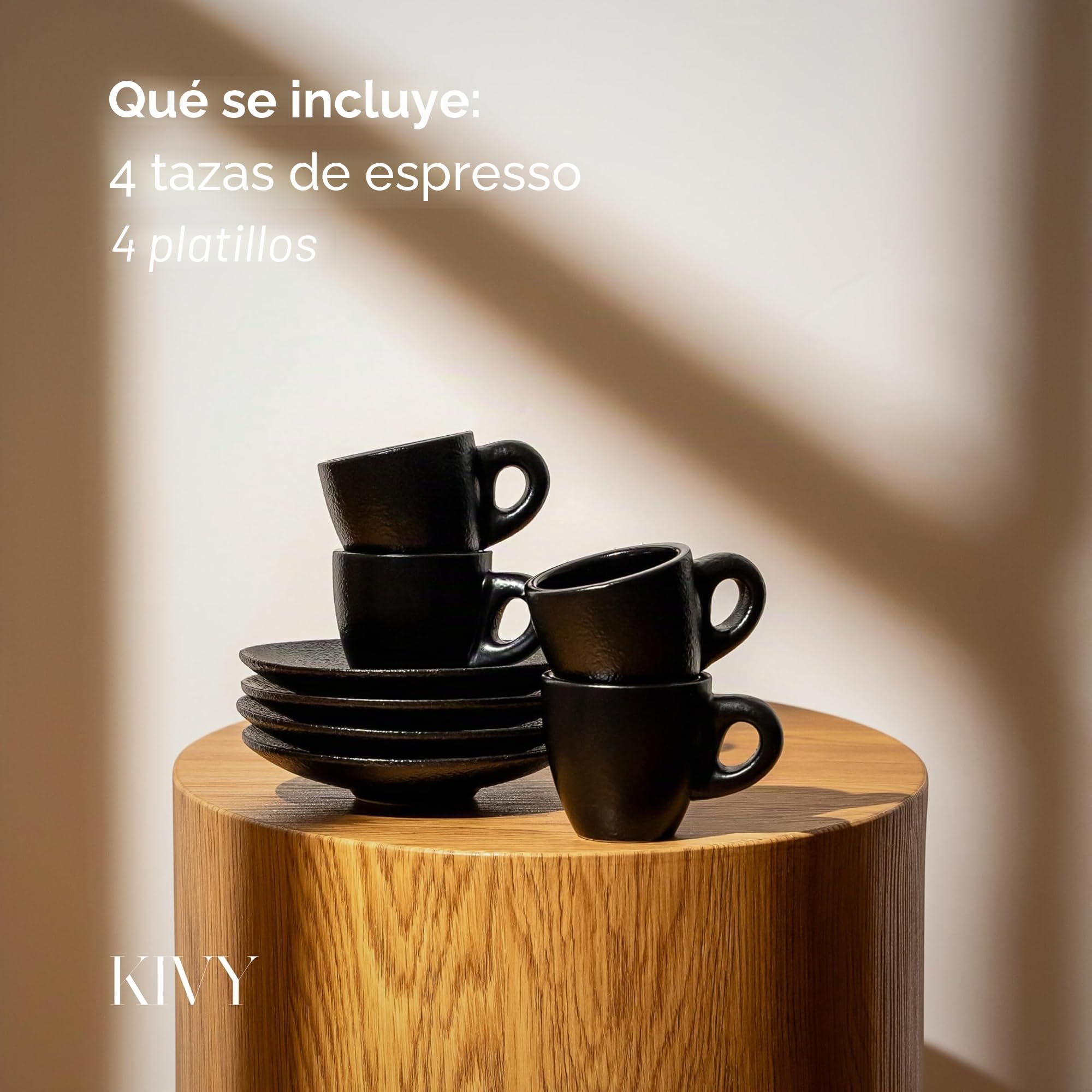KIVY Juego de 4 Tazas de Espresso de 3 Onzas - Gres de Pared Gruesa, Estilo Italiano Con Platillos, Café Demitasse