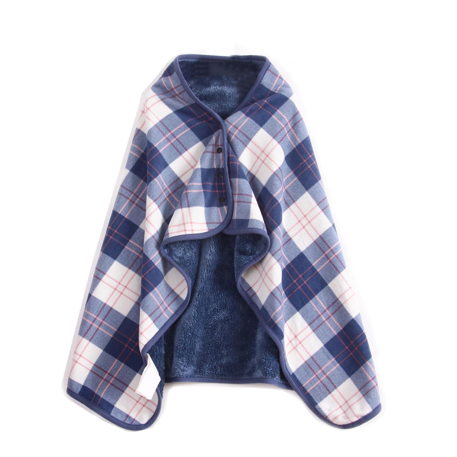 Fleece Wearable Blanket Flannel Plaid Ponchos Shawl Soft Plush Winter Warm Throw Buttons Cape Tippet Double Layer Lap Comfy Wraps (UK, Alpha, One Size, Regular, Regular, 80 * 130cm, Blau weiß)