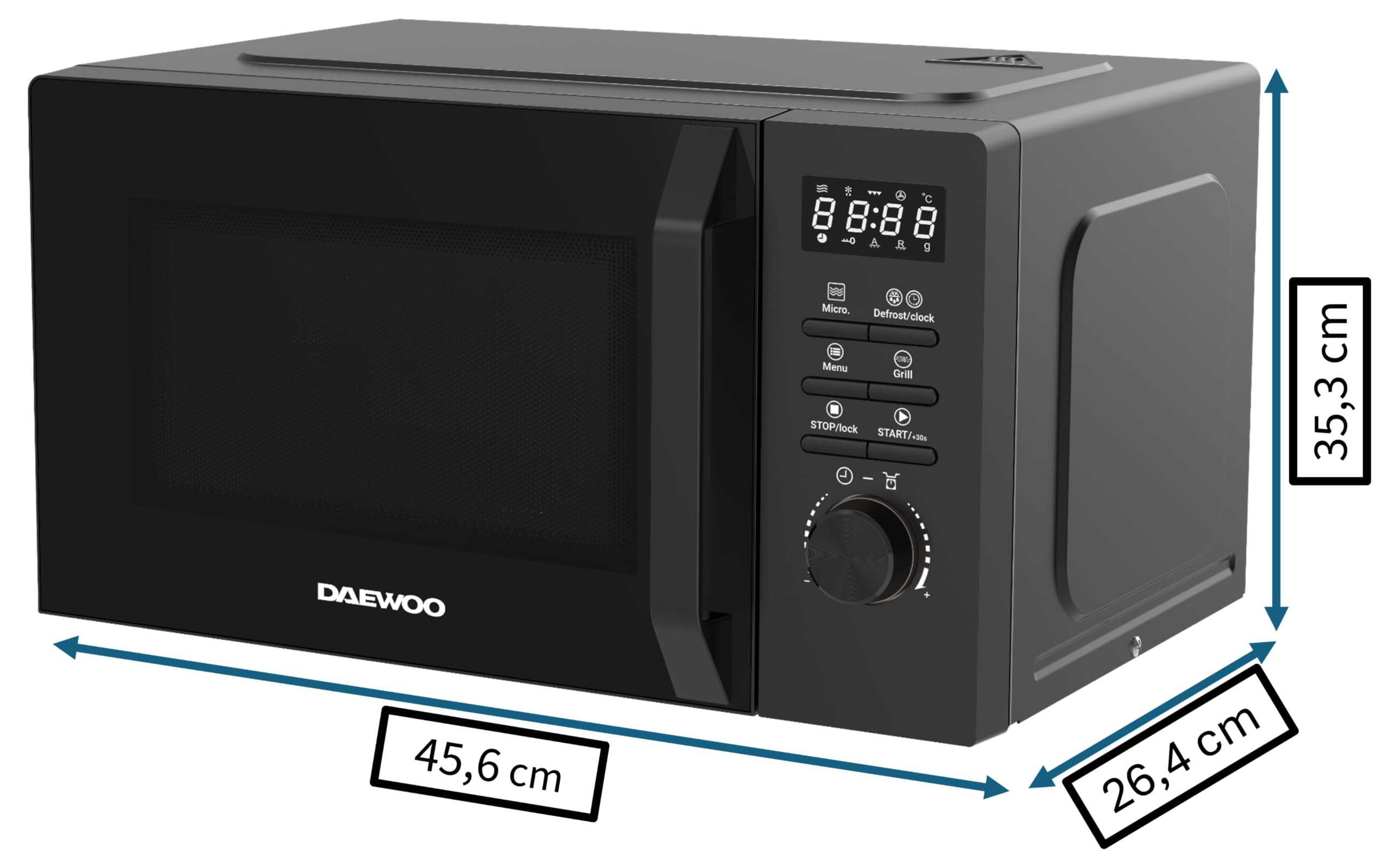 Daewoo MD-FC206GB 2-in-1 magnetron met grill, 20 l, 700 W magnetron, 800 W grill, 8 automatische programma's, 5 standen, timer, zwart
