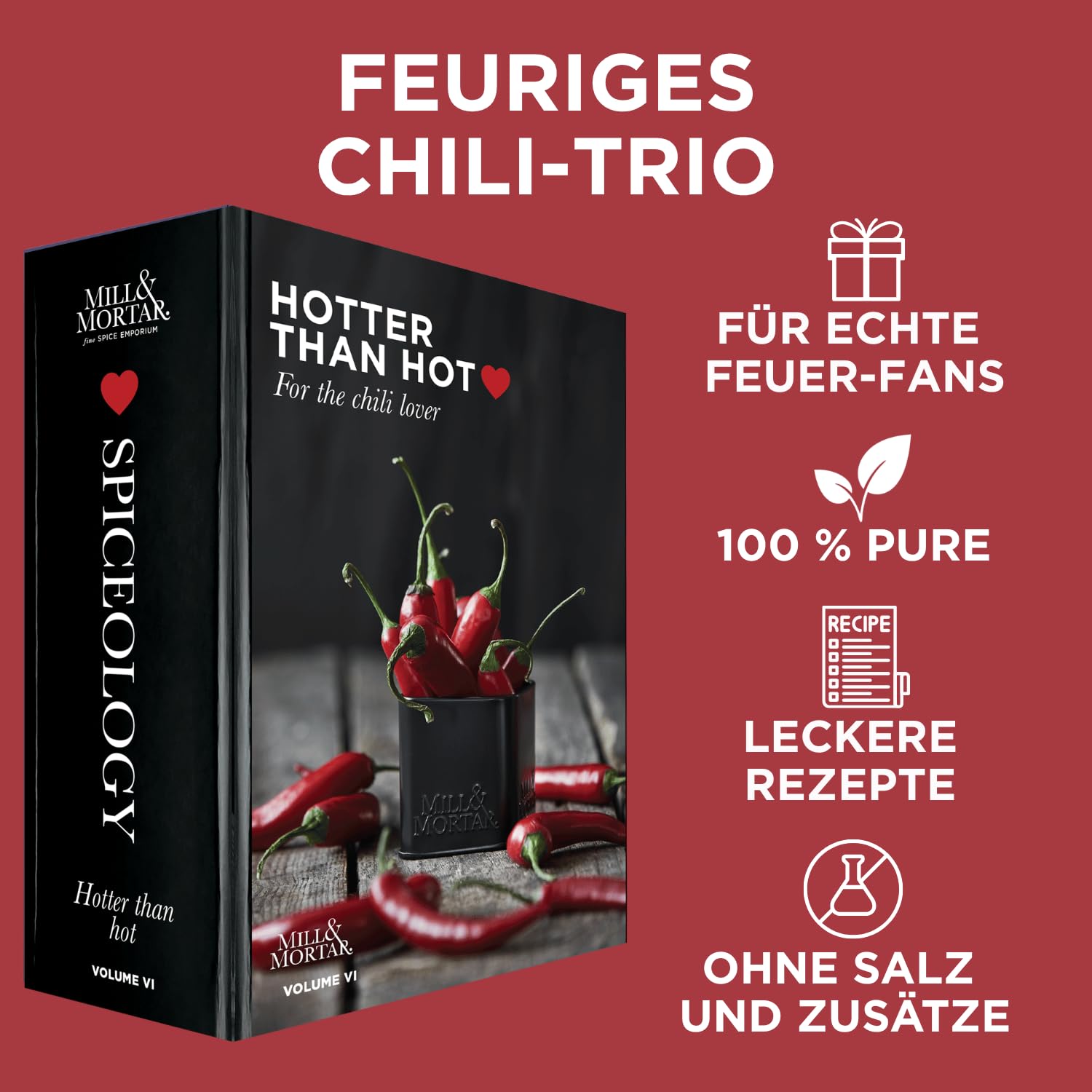 Mill & Mortar Chili Gewürze Geschenkset, Jalapeño, Chipotle & Cayenne | 3 Chili-Sorten ohne Salz & Zusätze, für BBQ, Tacos & Eintöpfe, Geschenke für Männer