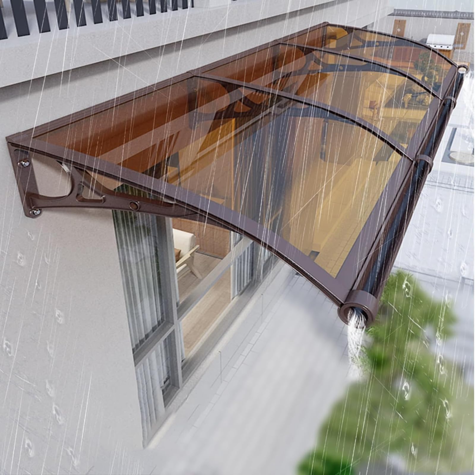 LWJSOCP Door Awning Canopy 100x200cm Durable Polycarbonate Awning for Entrance Porch Patio & Deck UV Rain & Snow Protection with Efficient Drainage System