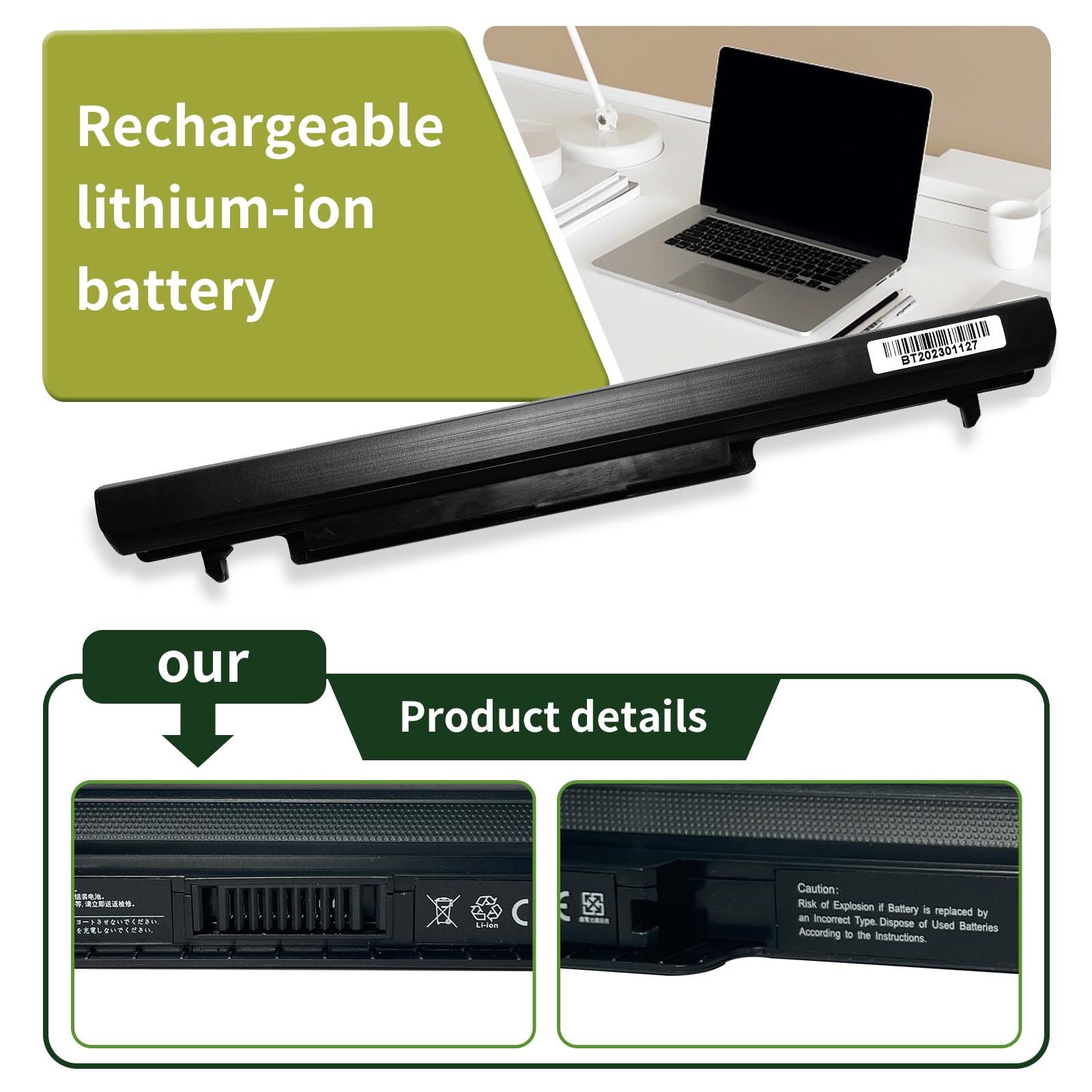 A31-K56 A32-K56 A42-K56 A41-K56 14.4V 44WH Batteria sostitutiva per ASUS VivoBook S550 S550C S56 S56C U48 U48C U58 U58C A46 A46C A56 A56C E46 K46 K56 R405 R505 S40 S405 S46 S505 S550